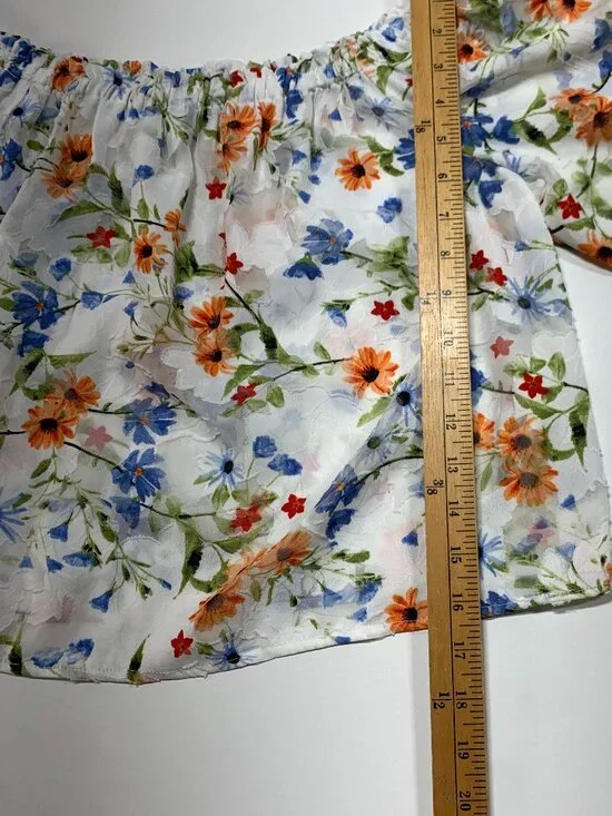 Dynamite Floral Medium Sheer Ruched Spring Summer Blouse - Picture 3 of 9